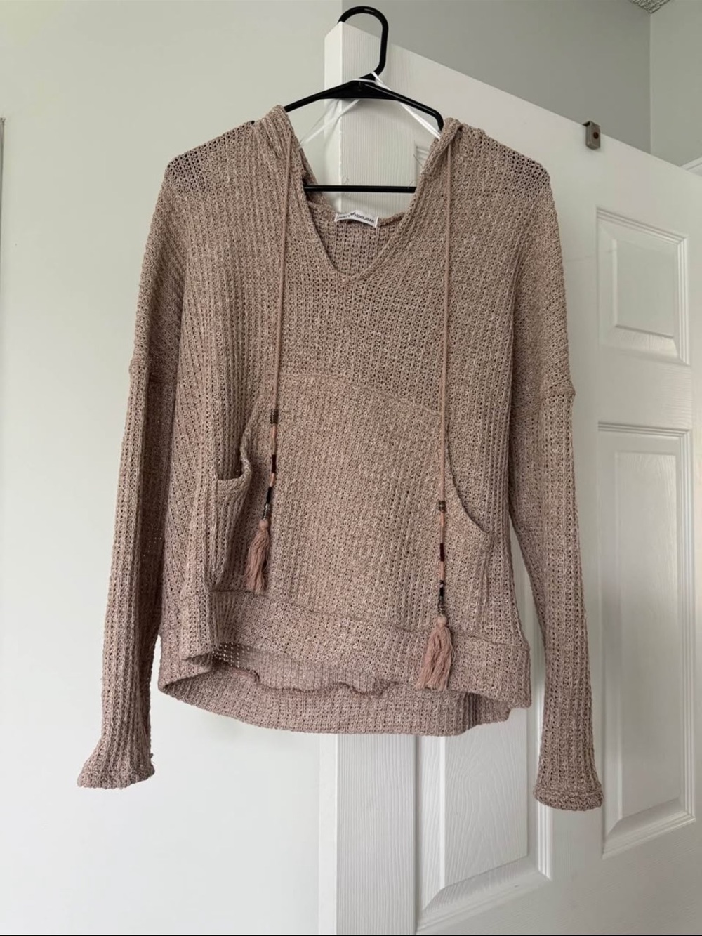 Dainty Hooligan V-Neck Hooded Knit Sweater in Mauve